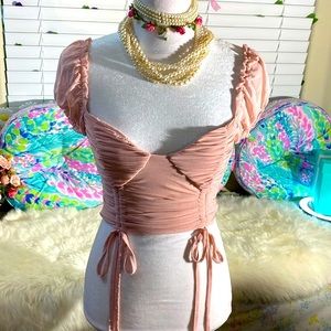 Salty light dusty rose pink ruched top with sweetheart neckline